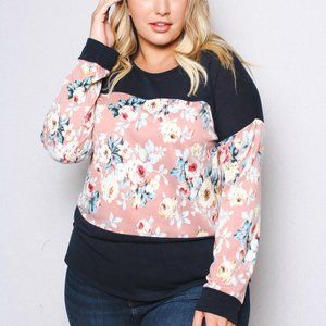 New Junior's Cute Boutique Navy/pink floral top